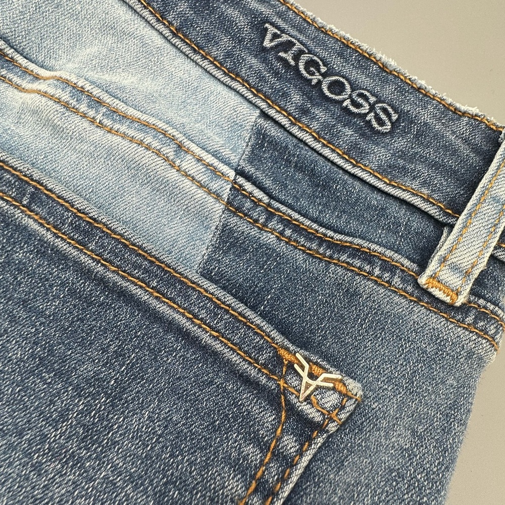 Vigoss Distressed Patchwork Fray Hem Denim Shorts Sz 8 Coastal Country Festival - Picture 8 of 9